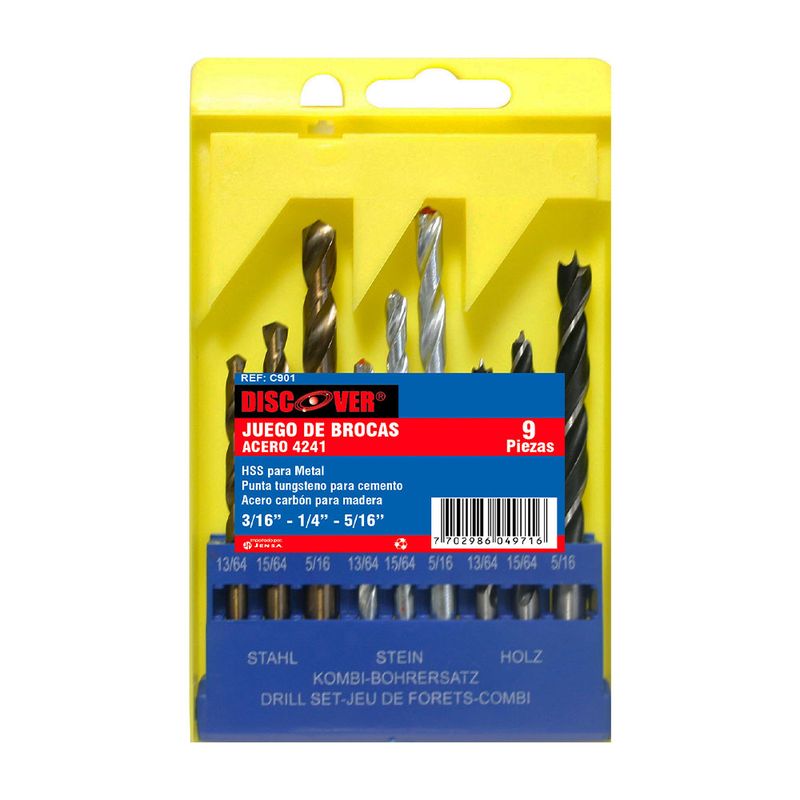 Brocas-p-metal-muro-madera-3-16-a-5-16--Jgo.-9-Pzs-