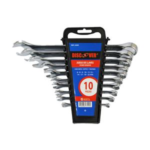 Llave mixta polichad cromo-vanadio 10 piezas 6 a 22 mm  DISCOVER
