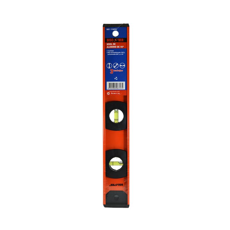 Nivel-aluminio-3-burbujas-color-naranja-DISCOVER-16-