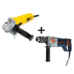 Combo Pulidora 4.1/2" 750W DEWALT + Taladro percutor 5/8" 1050W DISCOVER