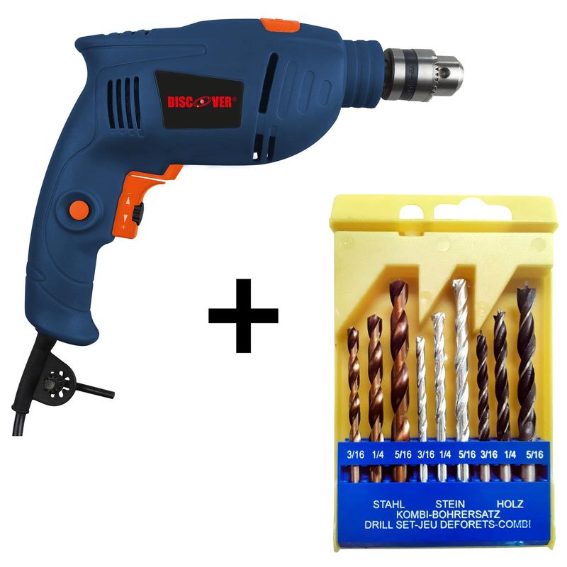 Taladro-de-impacto-3-8-600W-Juego-de-9-piezas-Brocas-metal-muro-madera-1