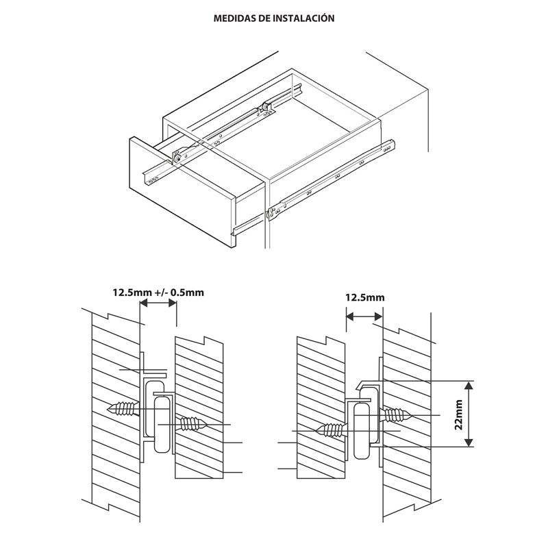 Guía metálica para cajón blanco 0.8mm x 50cm