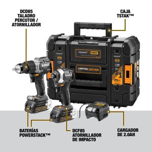 Kit Taladro percutor 1/2+Atornillador de impacto 20V+2 baterias cargador Mclaren DEWALT