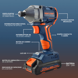 Atornillador impacto 20V 250Nm 1 Batería 2Ah Brushless estuche DISCOVER FCID250LFX