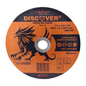 Disco corte metal 7"x 1/16"x 7/8" T1 DISCOVER