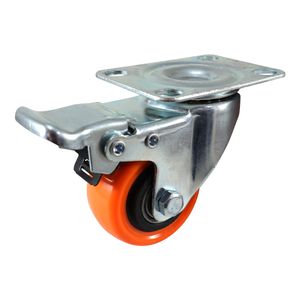 Rodachina giratoria freno doble rodamiento Naranja PVC 50 mm  DISCOVER
