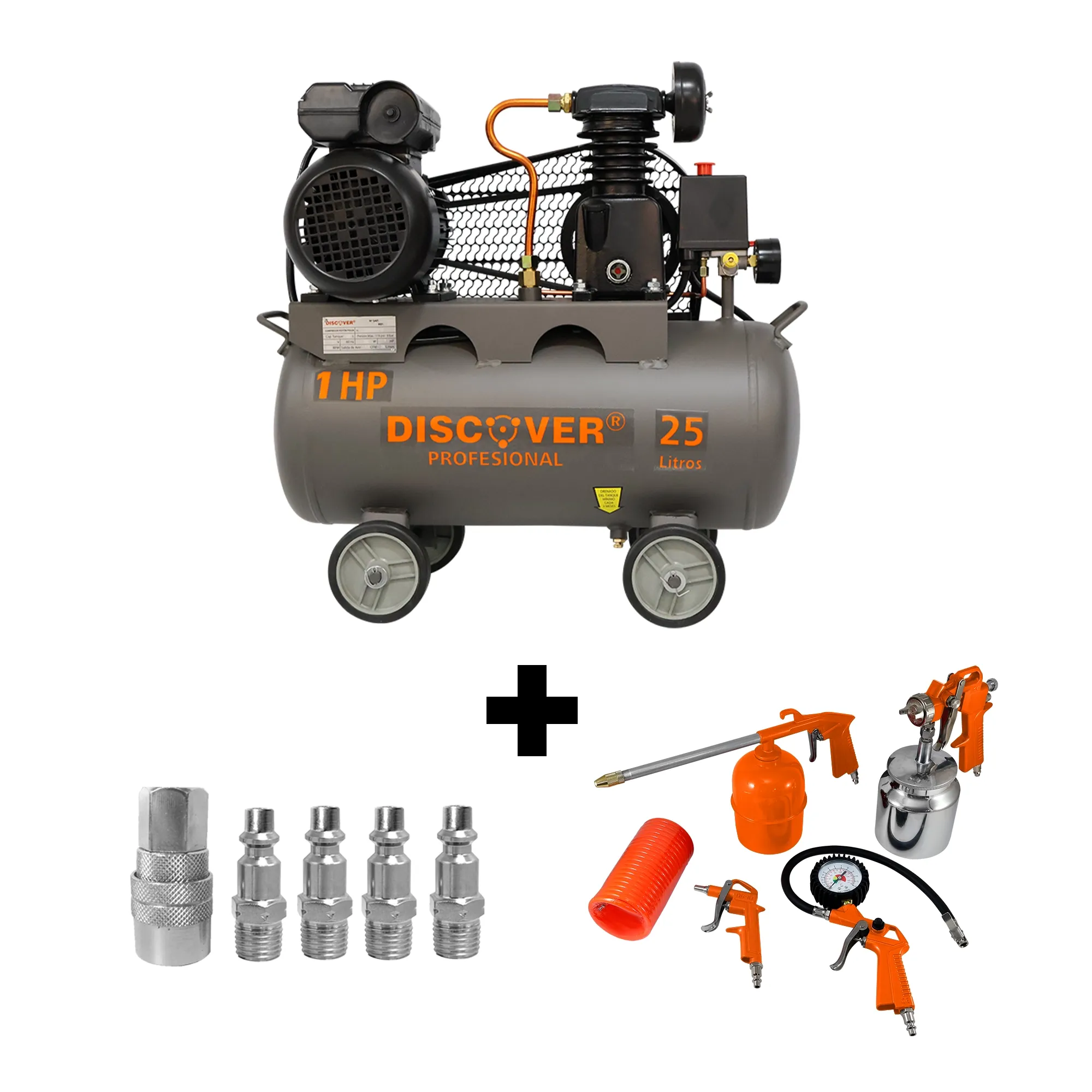Combo Compresor 80L 3HP + Pistolas y Acoples Discover - JEN SA